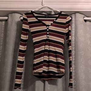 Rue21 Black and Brown Striped Long Sleeve Top
